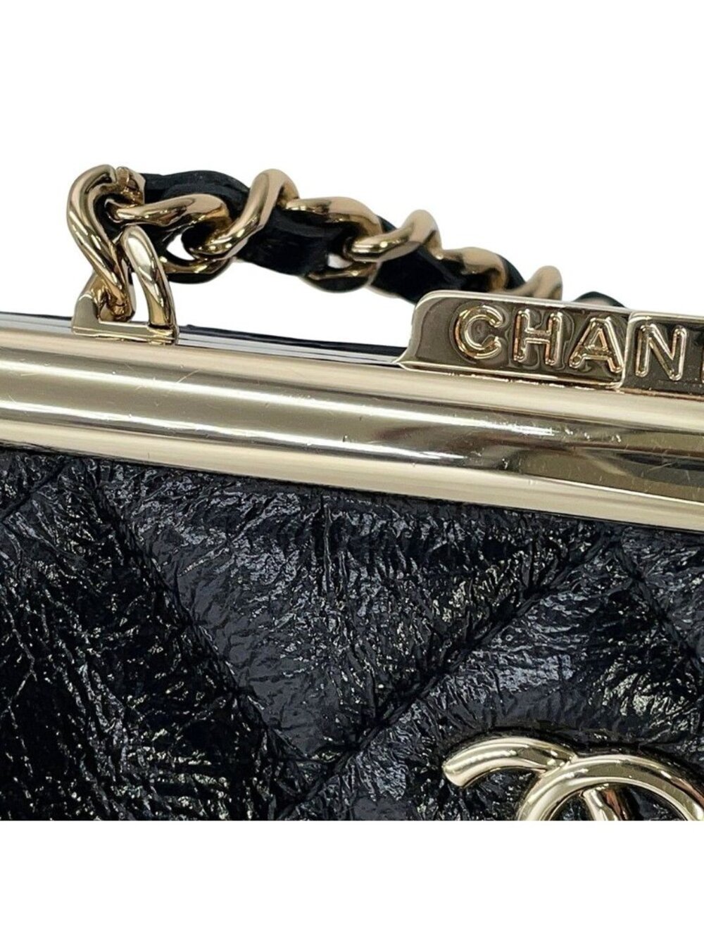 Chanel Chain Wallet Quilted CC Logo Kiss Lock Bifold Leather Black - Picture 10 of 10